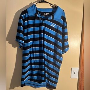 Men’s Under Armour Blue Stripe Short Sleeve Polo Shirt Size 2XL